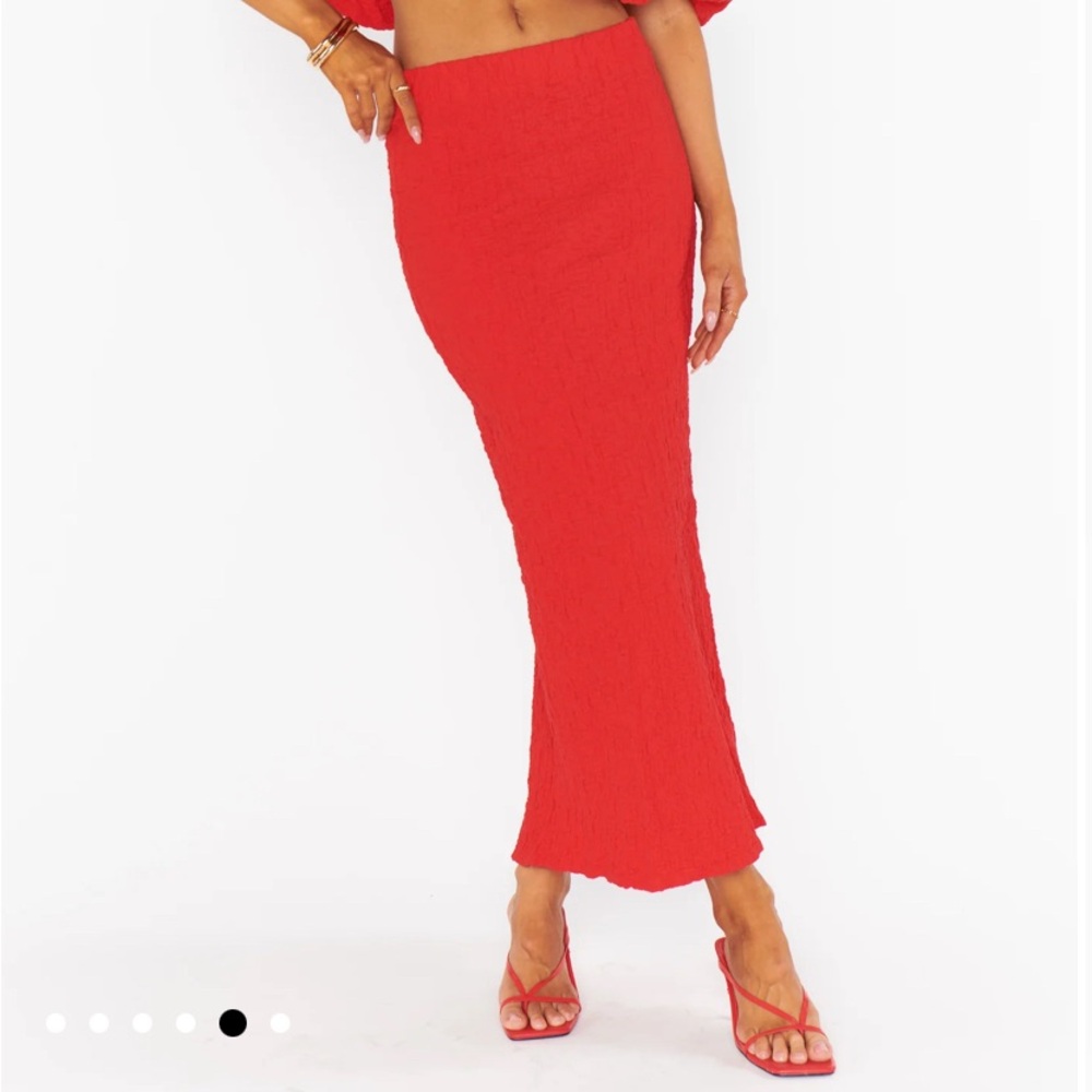 Mumu red scrunch midi skirt